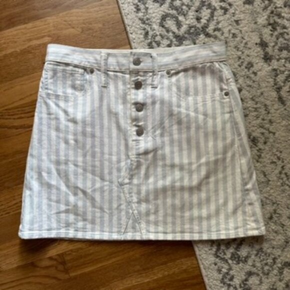 MADEWELL Stretch A-Line Miniskirt in Pomano Stripe 28/6 | blue white denim skirt - Picture 1 of 8